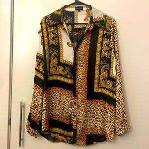 Baroque print silk shirt